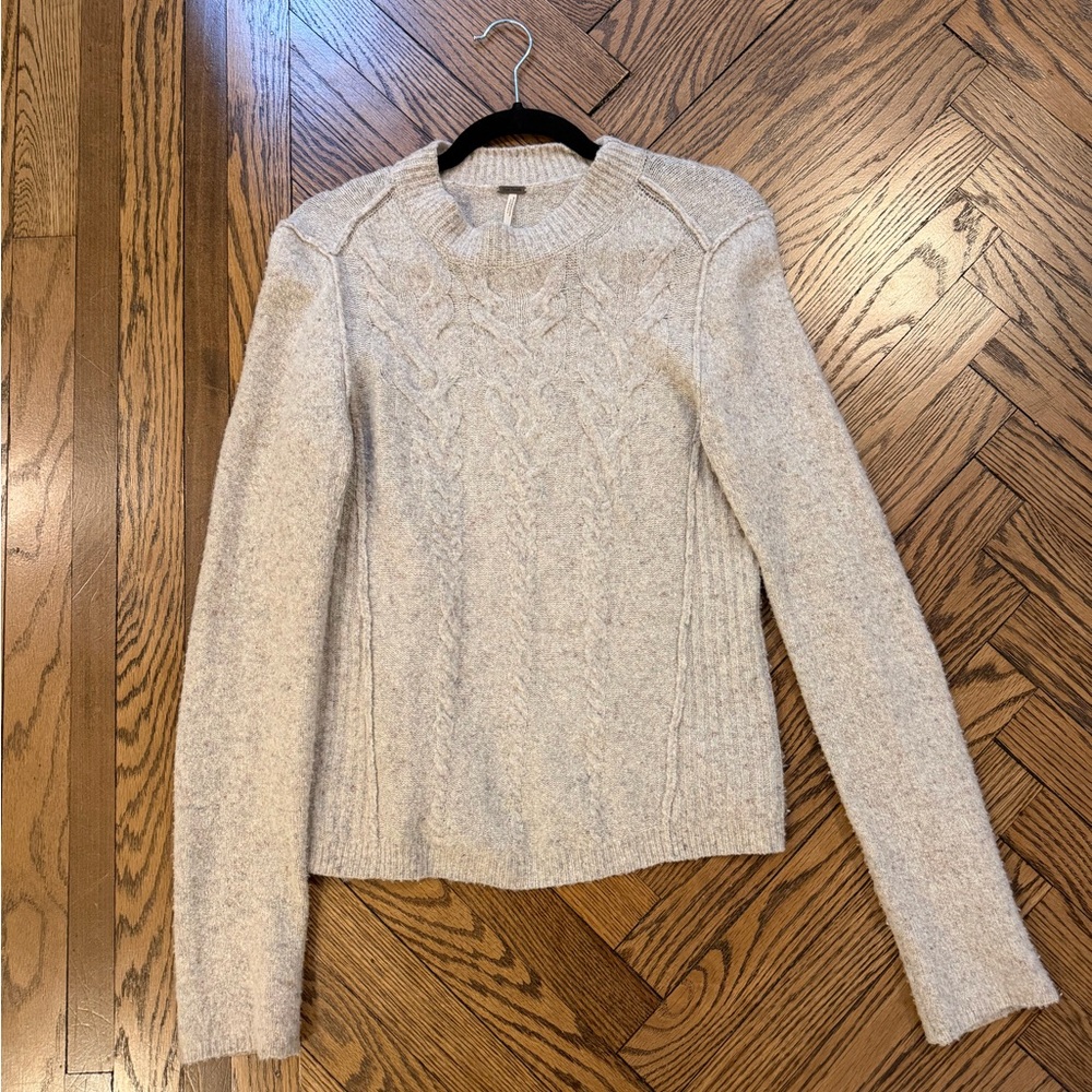 Free People Mock Neck Cable Knit Oatmeal Sweater Pullover Women